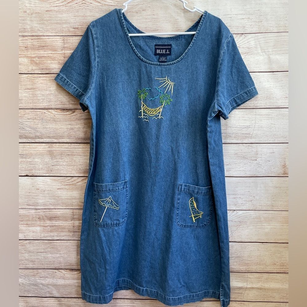 ‎VINTAGE BLUE J EMBROIDERED DRESS IN BLUE DENIM